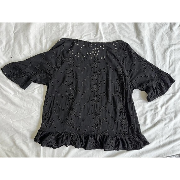 Velvet Graham & Spencer Black Eyelet Peasant Blouse Top Size S Ruffle Cute - Picture 9 of 9